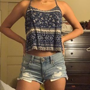 Flowy Navy and White Crop